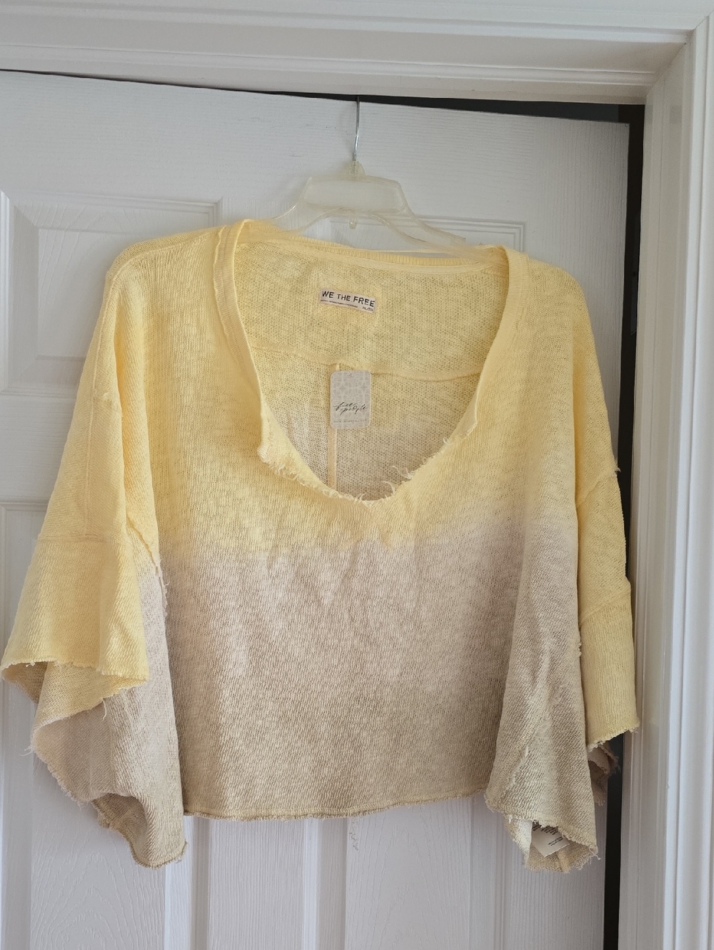 We The Free Yellow to Beige Knit V-Neck Pullover